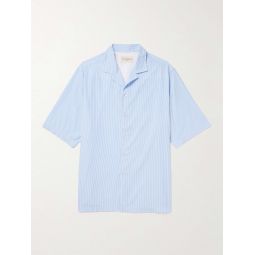 Eren Camp-Collar Striped Cotton-Poplin Shirt