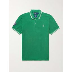 Wimbledon Logo-Embroidered Appliqued Cotton-Pique Polo Shirt