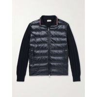 Logo-Appliqued Ribbed Cotton and Quilted Shell Down Cardigan