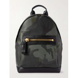 Camouflage-Print Full-Grain Leather Backpack
