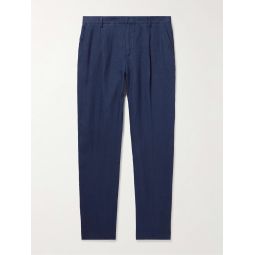Straight-Leg Pleated Linen Suit Trousers