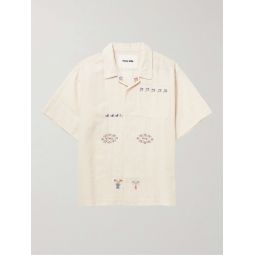 Camp-Collar Embroiderd Cotton and Linen-Blend Shirt