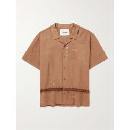 Camp-Collar Crochet-Trimmed Embroidered Cotton and Linen-Blend Shirt
