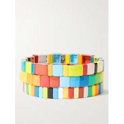 Rainbow Brite Set of Three Enamel and Gold-Tone Beaded Bracelets