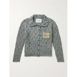 Grandad Embroidered Cable-Knit Organic Cotton Cardigan