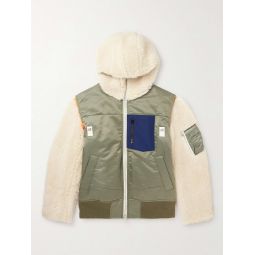 Faux Shearling-Trimmed Nylon-Twill Hooded Bomber Jacket