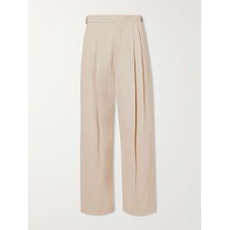 Belted Pleated Wide-Leg Cotton-Blend Twill Trousers