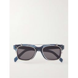 Convertible Square-Frame Silver-Tone and Acetate Optical Glasses