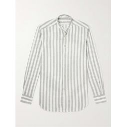 Grandad-Collar Striped Linen-Blend Shirt