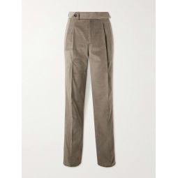 Straight-Leg Pleated Cotton-Blend Corduroy Trousers