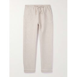 Straight-Leg Striped Linen and Cotton-Blend Drawstring Trousers