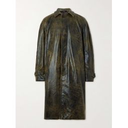 Distressed Faux Leather Trench Coat