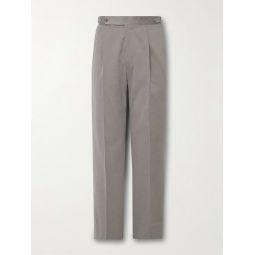 Tapered Pleated Brushed Cotton-Twill Trousers