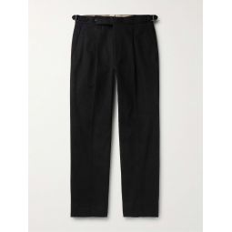 Tapered Pleated Cotton-Canvas Trousers