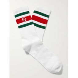 Logo-Intarsia Striped Ribbed Cotton-Blend Socks