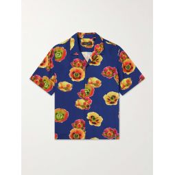 Avery Convertible-Collar Floral-Print Crepe Shirt