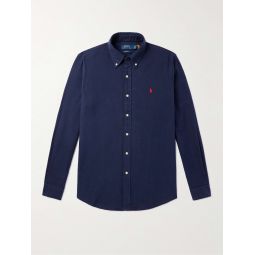 Button-Down Collar Logo-Embroidered Cotton-Flannel Shirt
