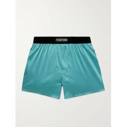Velvet-Trimmed Stretch-Silk Satin Boxer Shorts