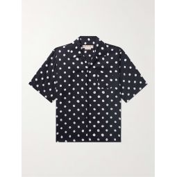 Convertible-Collar Polka-Dot Satin Shirt
