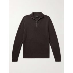 Slim-Fit Suede-Trimmed Wool Half-Zip Sweater