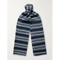 Frayed Striped Linen and Cotton-Blend Scarf
