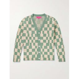 Appliqued Checked Cashmere-Blend Cardigan