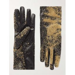 Flocked Faux Leather Gloves