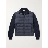 Leather-Trimmed Quilted Shell and Ribbed Cotton and Wool-Blend Down Jacket
