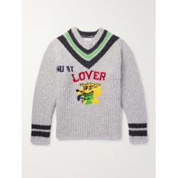 Embroidered Ribbed Wool-Blend Sweater