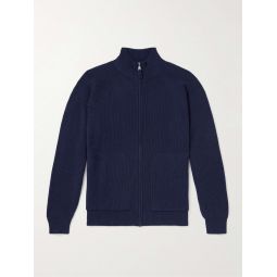 Ribbed Cashmere-Blend Zip-Up Cardigan