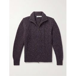 Cable-Knit Donegal Merino Wool and Cashmere-Blend Zip-Up Cardigan