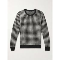Houndstooth Jacquard-Knit Wool Sweater