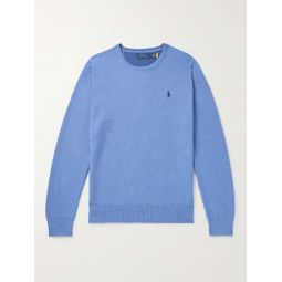 Slim-Fit Logo-Embroidered Honeycomb-Knit Cotton Sweater