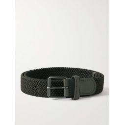 3cm Leather-Trimmed Woven Elastic Belt