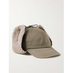 Wool-Blend Fleece-Trimmed Cotton-Twill Trapper Cap