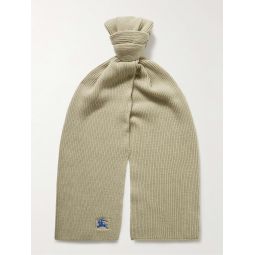 Logo-Embroidered Ribbed Cashmere Scarf
