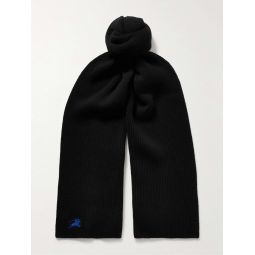 Logo-Embroidered Ribbed Cashmere Scarf