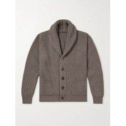 Shawl-Collar Ribbed Wool and Cashmere-Blend Cardigan