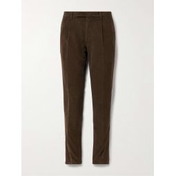 Slim-Fit Pleated Garment-Dyed Cotton-Blend Corduroy Suit Trousers