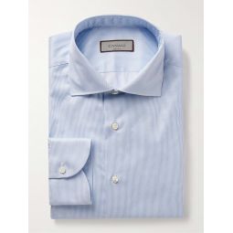 Slim-Fit Cutaway-Collar Striped Cotton-Twill Shirt