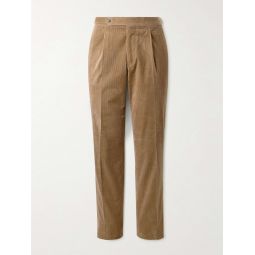 Slim-Fit Pleated Cotton-Blend Corduroy Trousers