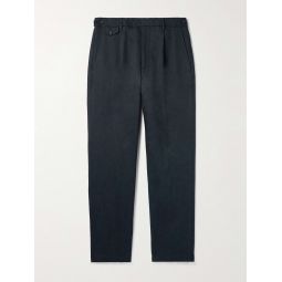 Straight-Leg Pleated Cotton and Linen-Blend Twill Trousers