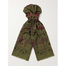 Fringed Printed Wool and Silk-Blend Scarf