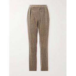 Gregory Straight-Leg Pleated Cotton and Cashmere-Blend Corduroy Trousers