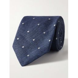 8cm Polka-Dot Linen and Silk-Blend Tie