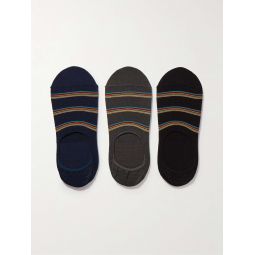 Three-Pack Striped Cotton-Blend Socks