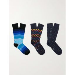 Three-Pack Jacquard-Knit Cotton-Blend Socks