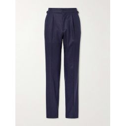 Slim-Fit Straight-Leg Pleated Cotton-Blend Trousers