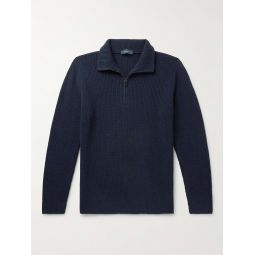 Ribbed Merino Wool and Cashmere-Blend Half-Zip Sweater