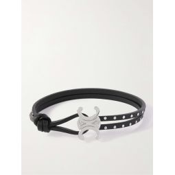 Triomphe Studded Leather and Silver-Tone Bracelet